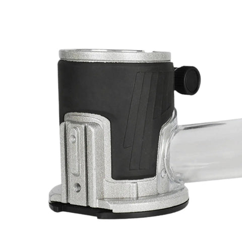 Universal Router Base For Power Tools Offering Badass Rolling Mobility Rock Solid Workstation Platform close-up of router mount with silver and black finish.