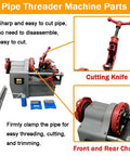 Heavy Duty Electric Pipe Threader And Cutter Machine 1/2 To 2 Inch NPT With Self Oil System 750W parts including cutting knife and chucks.