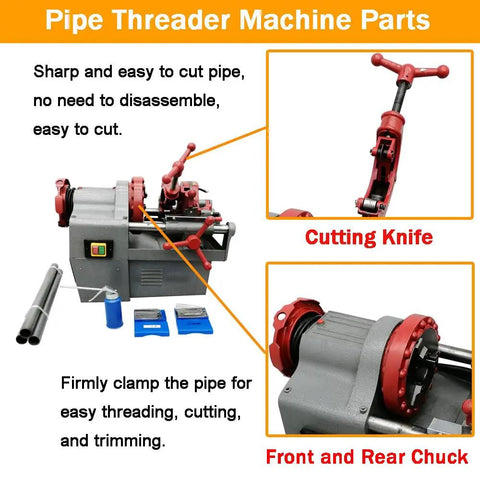 Heavy Duty Electric Pipe Threader And Cutter Machine 1/2 To 2 Inch NPT With Self Oil System 750W parts including cutting knife and chucks.