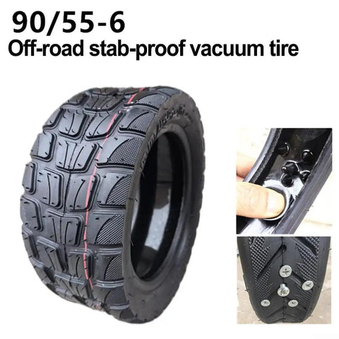 Tubeless 90 By 55 By 6 Tire For Electric Scooters And Skateboards, Puncture-Proof Off-Road Rubber, black durable tire