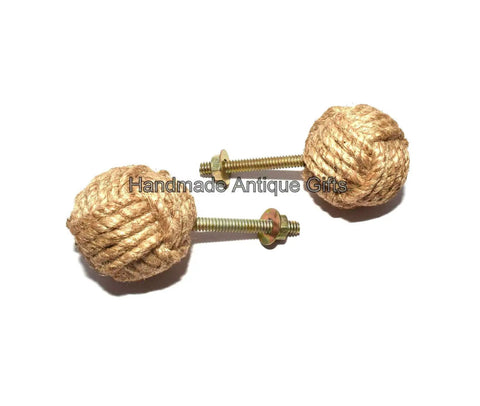 Handcrafted White Jute Rope Cabinet Knobs And Drawer Pulls Set, Nautical Rope Knot Handles For Cabinets, Wardrobes, Cupboards, 35 MM, coastal decor
