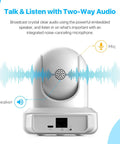 Two Pack ProHD 1080P WiFi Security Cameras With Pan Tilt And 2 Way Audio, white camera back, audio features displayed