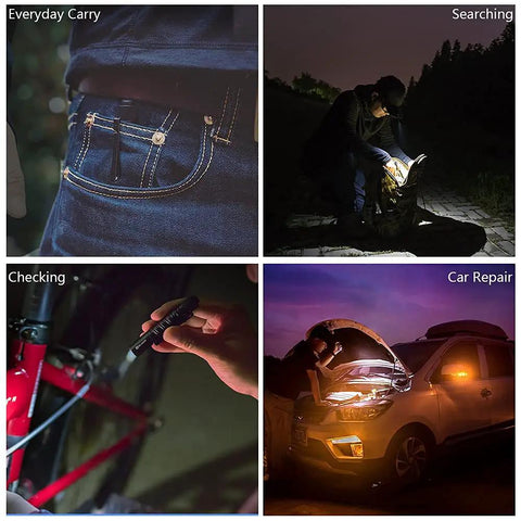 Compact AAA Powered EDC Flashlight for camping and hiking with tail switch 180 lumens beam in pocket and car repair scenarios