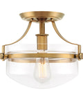 Zurich 12 Inch Rustic Semi Flush Mount Ceiling Light With Glass Shade And Oil Rubbed Bronze Finish Antique Brass Accents