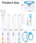 Six Piece Vinyl Tool Kit For DIY Crafters With Scoring Stylus Weeder With Cap Scissors Tweezers Spatula And Scraper sizes displayed