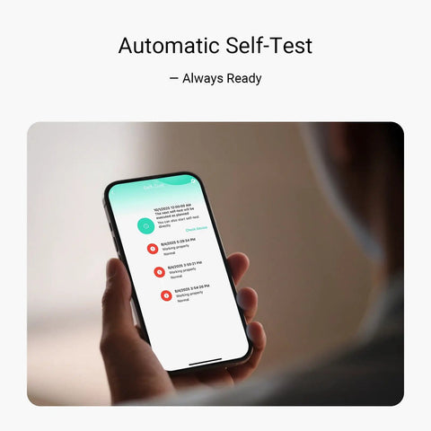Photoelectric Smoke Alarm With App Alerts, Smart Smoke Detector, Self Test, UL217 10th Edition And CAN ULC S531 Certified, Hub Required, Keeps Your Home Safe With Instant App SMS Or Email Alerts showing self-test on phone