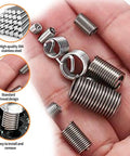Robust 200 Piece Thread Repair Kit With Stainless Steel Inserts For Damaged Threads M3 To M8 showing spiral coils