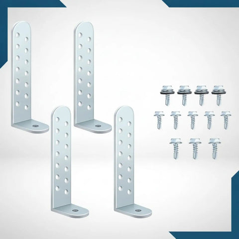Four Beefy Heavy Duty Galvanized Condenser Brackets With Screws For Secure Compressor Mounting On Concrete Pads, L Shaped Outdoor HVAC Brackets