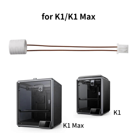 K1/K1 Max replacement hot end ceramic heater, front view, 24V 60W, 2.3 in leads with white connector