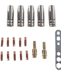 Copper Welding Torch Consumables Set With Protection Nozzle, Contact Tip, and Connecting Kit for MIG Welders displayed