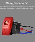 LED Hazard Warning Rocker Switch 5 Pin SPST 12V On Off Emergency Stop Switch With Red Cover Waterproof Toggle, wiring set