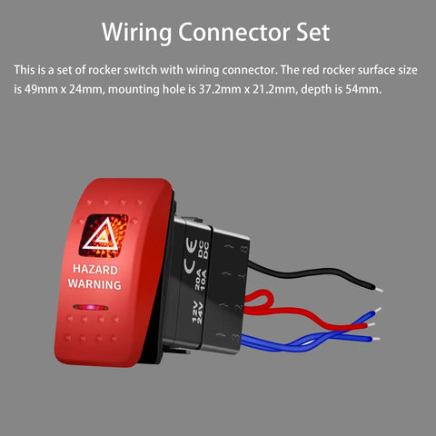 LED Hazard Warning Rocker Switch 5 Pin SPST 12V On Off Emergency Stop Switch With Red Cover Waterproof Toggle, wiring set
