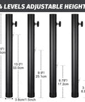 Four Pack Heavy Duty Steel Table Leg Extenders With Quick Adjust Risers For Folding Tables showing 4 adjustable heights and measurements.