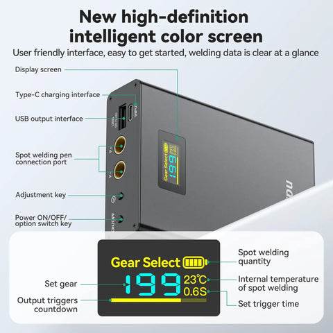 Dope Upgraded LCD Screen Spot Welder With 5000mAh Rechargeable Battery, 80 Gear Adjustable Portable Mini Welder interface