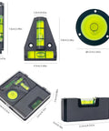 Torpedos, Pocket Levels set featuring compact tools including bubble levels in various shapes and sizes.