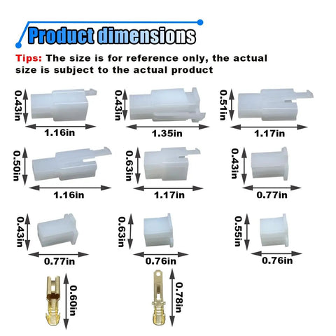 Premium Automotive Electrical Wire Connector Kit With 2.8mm 2 3 4 6 9 Pin Crimp Terminals, Housing Dimensions Display