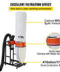 Pro Grade Portable Dust Collector With 716 CFM Vortex Cyclone System, 1.5 HP Motor, 47 Gallon Bag, mobile base, 5 Micron Filter Kit
