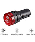 Red Light With Buzzer Panel Mount Alarm Indicator 12V ACDC 22mm for Electrical Control Panels HVAC and DIY Projects LED Buzzer Flame Resistant