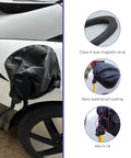 Magnetic EV Charger Port Cover Seals Firmly Against Snow UV Dust and Road Grime Built Like a Tank Hella Tough Polyester on vehicle.