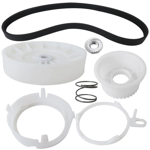 Washer Pulley Clutch Kit With Drive Belt For Whirlpool And Maytag Top Load Washers components including belt and clutch.