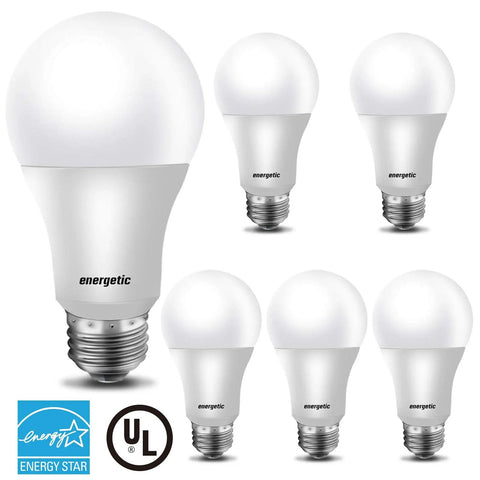 Dimmable A19 LED Bulbs 9.8W Daylight 5000K No Fuss 800 Lumens Energy Star UL Listed CRI90 Plus 60W Incandescent Replacement 6 Pack.