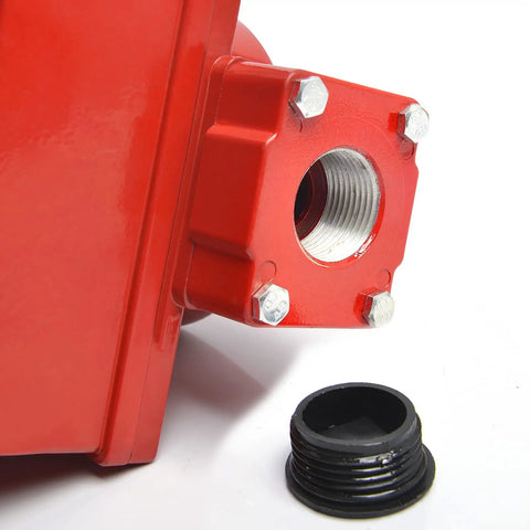1 Inch Mechanical Fuel Meter For Diesel And Gasoline Transfer Pumps, red metal threaded port close-up