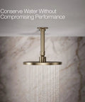 8 Inch Round Rain Showerhead With 2.5 Gpm Drenching Spray, Vibrant Brushed Bronze Finish, ceiling-mounted against marble wall