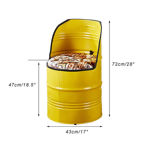Heavy Duty Steel Barrel Storage Bench With Killer Backrest And Plush Cushion, Straight Up Solid hidden compartment shoe caddy, yellow, 17x17x28 inches.
