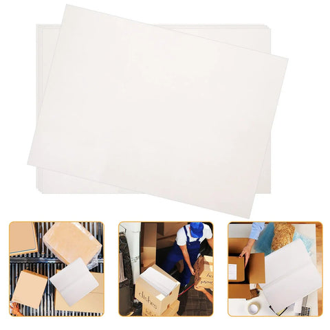 100 Sheets Newsprint Packing Paper for Moving and Shipping, displayed on boxes and during packing processes, versatile white paper sheets