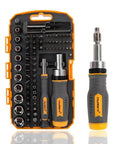 Seventy Seven Piece Ratcheting Screwdriver Bit And Socket Kit With Heavy Duty Carry Case - Hella Smooth Magnetic Drivers shown in organized case.