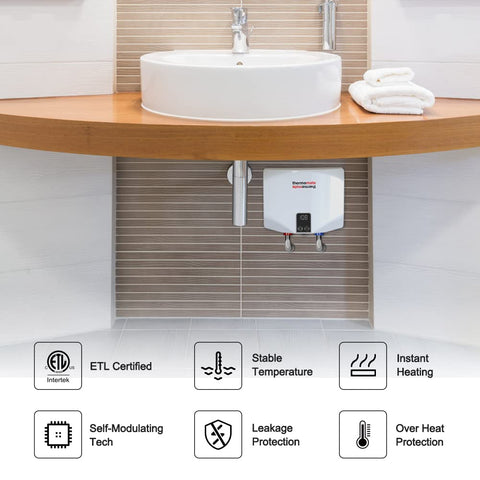 Mini Tankless Electric Water Heater 3.5kW 110 to 120V Point Of Use On Demand under a sink with LED display ETL Certified