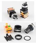 2-Pack Momentary Rotary Selector Switch, 3 Positions, 10A 380V, 22mm Panel Mount, Built Tough, Heavy Duty Control Switch For Industrial Gear And DIY Projects LA38-11/20, components detailed view.