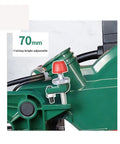 Detail of cutting height adjustment on Slick Kickass 8 Inch Electric Miter Saw With Smooth Sliding Table for fast wood cutting.