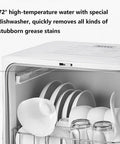 Compact Countertop Dishwasher With Fruit Wash Feature And Rapid Dry Cycle Slick Touch Panel For Apartments Dorms And Small Rooms Straight Up Hassle Free Cleanup, showing clean dishes and glasses inside.