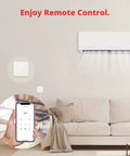 Mini Smart Remote Hub With IR Blaster For TV And Air Conditioner 2.4GHz Wi Fi Compatible shown with smartphone app control on sofa