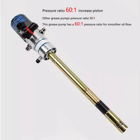Job Ready Shop Tough Pneumatic Grease Pump Kit For Five Gallon Drums With 13 Foot Explosion Proof Hose And Sixty To One Pressure Ratio, features increase piston.