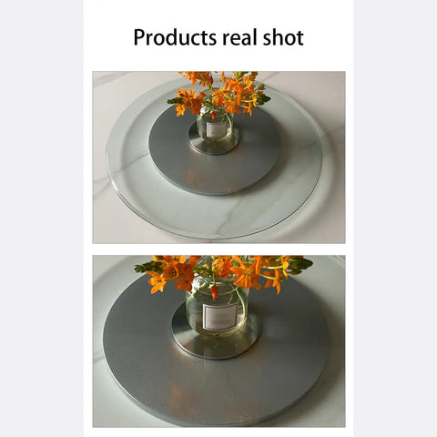 Heavy Duty Tempered Glass Lazy Susan Turntable For Dining Table With 360 Degree Rotation Hygienic Easy Clean Surface with flowers