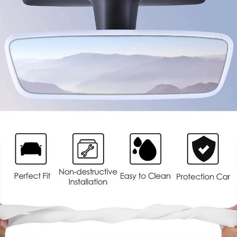 Rearview mirror with Tesla 2PCS Protector Trim Frame Kit For Model 3 And Model Y 2020 To 2026 Front Screen Edge Protector