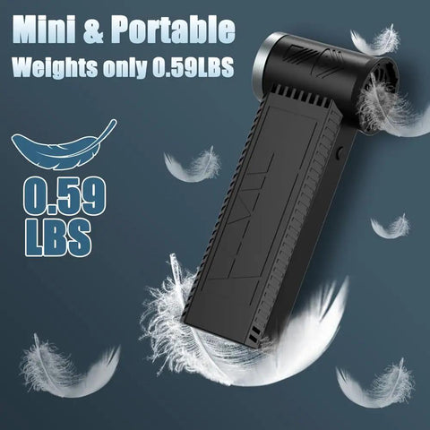 Cordless Air Duster 120000 RPM Turbocharged Blower with 4 Speed Settings, lightweight design at 0.59 lbs with feathers.