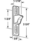 Illustration of Sliding Door Keeper Half Inch Wide Chrome Plated Diecast, Universal Fit with dimensions labeled in inches
