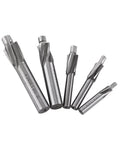 5pc counterbore drill bit set with 4-flute HSS end mills for copper, aluminum, cast iron, front view