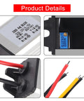 Detailed view of Two Pack DC Buck Converter Step Down Regulator 8 To 22V Input To 3 To 15V Output 5V 12V 3A 11W Beefy Waterproof Aluminum Case With Silicone Seal Car Truck Boat LED Light Power Module For Automotive Boat, showing connections and wiring.