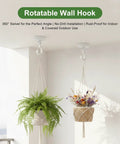 360 Degree Swivel Adhesive Wall And Ceiling Hooks holding hanging plants indoors with rotatable design and no-drill installation.