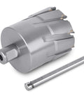 UpJiaflarish TCT carbide annular cutter, side view; 2-9/16 in diameter, 2 in depth, 3/4 in Weldon shank for magnetic drill