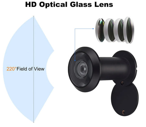 Solid Brass 220 Degree Door Peephole With HD Glass Lens, Privacy Cover, Built Tough For 1 3/8 To 2 1/6 Inch Doors, Matte Black UL Listed