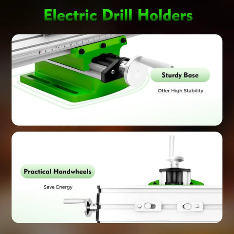 Image showing Electric Drill Holders with a sturdy green base and practical handwheels for stability and energy saving.