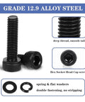 Heavy Duty 12.9 Grade Alloy Steel Hex Socket Screws Set, 2000 Piece Kit With Nuts And Washers, Metric M2 M3 M4 M5 Sizes, Rust Resistant Zinc Plated Fasteners In A Handy Classified Storage Case black hex socket head cap screws and washers