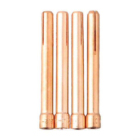 Heavy Duty 4 Pack TIG Welding Torch Collets Kit 10N22 Through 10N25 Fits WP17 WP18 WP26 Air Cooled Torches Copper Gas Lens Nozzles For 1mm To 3mm Rods - close-up of copper collets