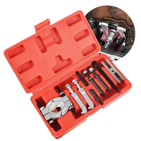 Heavy Duty 9 Piece Bearing Separator And Puller Set Comes With Red Case For Car Truck Motorcycle Mechanics On The Job Handles Various Sizes Easily For Home DIYers Who Need Gear To Fix Engines Smoothly Without Worry Works Flawlessly Every Time You Try. steel bearing puller set in red case, 9-piece for engine and axle repair