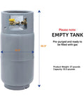 Steel Forklift Propane Tank Cylinder With Built In Gauge, 33.5 Lb Capacity, Liquid Draw Design, Gray Finish, Empty Tank Details
